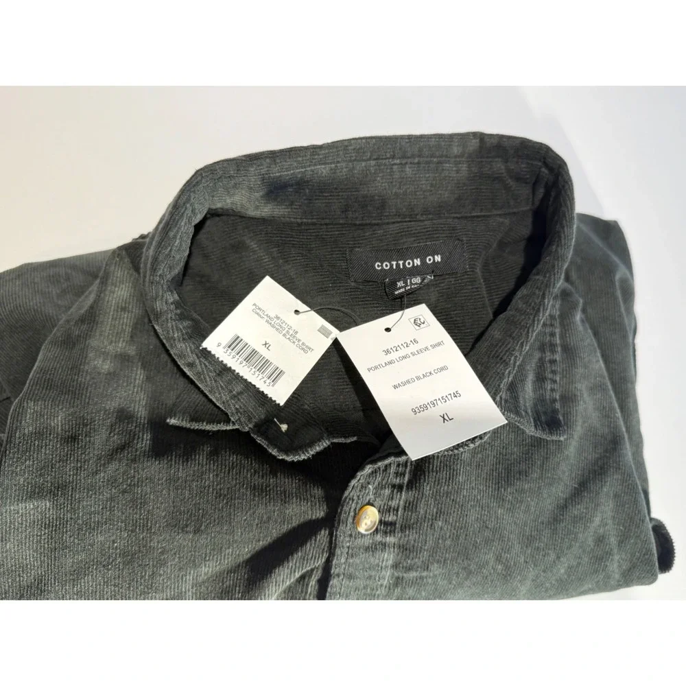 Cotton On  Men's Portland  Long Sleeve Shirt Classic Fit Washed Black Cord sz XL - Picture 5 of 6